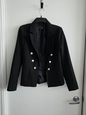 NWT Lipsy Black Double-Breasted Blazer with Gold Buttons Sz 4